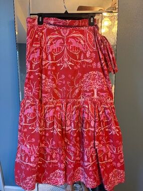 House of MBR Red and Pink Tally Ho Pattern Wrap Skirt- Size L- VGUC